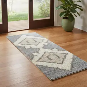 Photo of 6' Blue Floral Power Loom Runner Rug