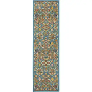 Photo of 8' Blue Floral Power Loom Runner Rug