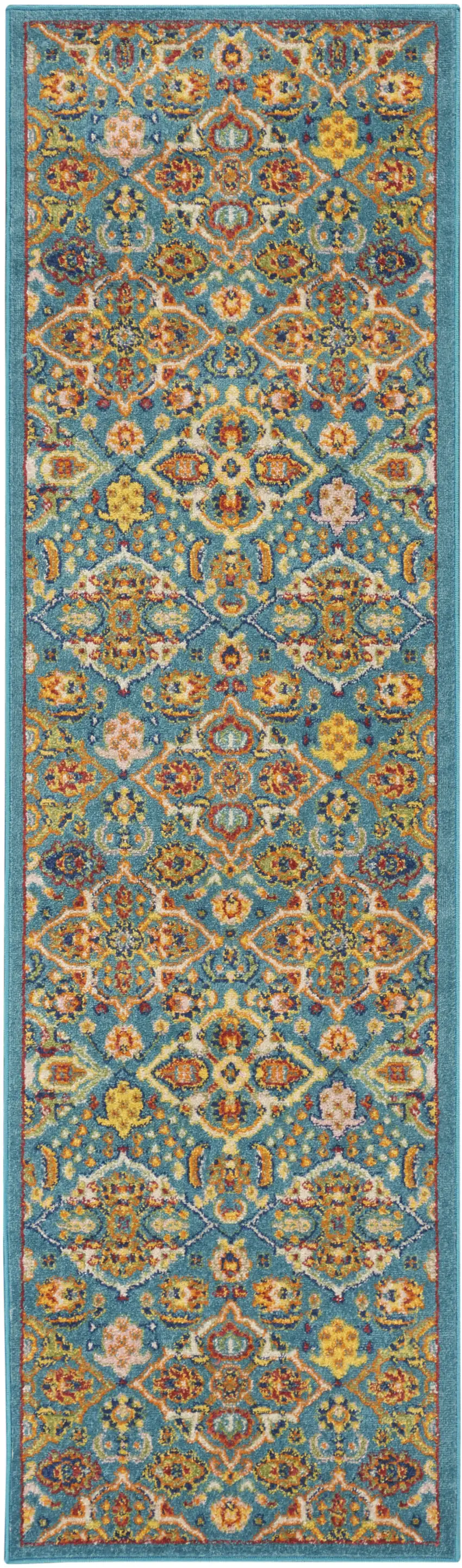 8' Blue Floral Power Loom Runner Rug Photo 1