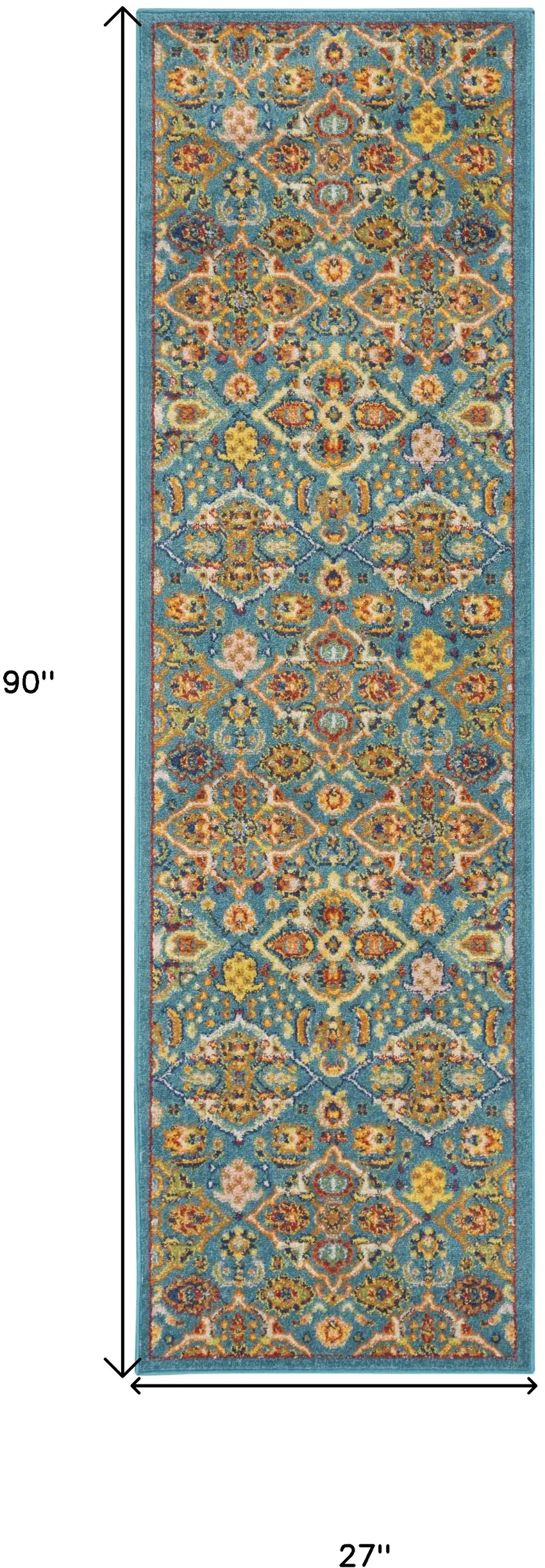 8' Blue Floral Power Loom Runner Rug Photo 7