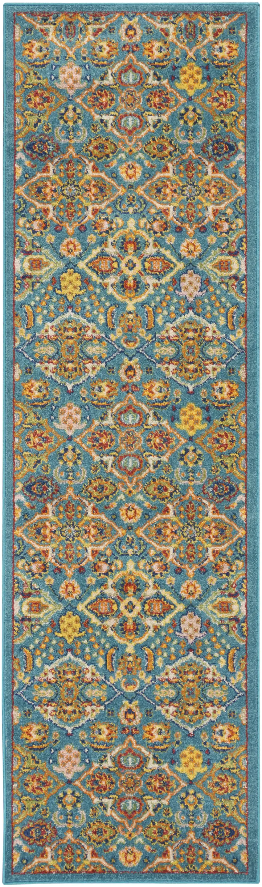 8' Blue Floral Power Loom Runner Rug Photo 7