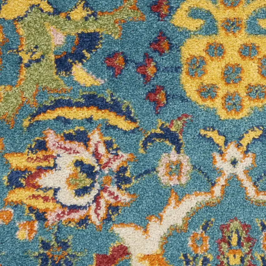 8' Blue Floral Power Loom Runner Rug Photo 1