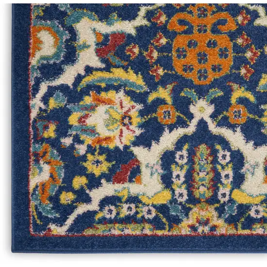 8' Blue Floral Power Loom Runner Rug Photo 8