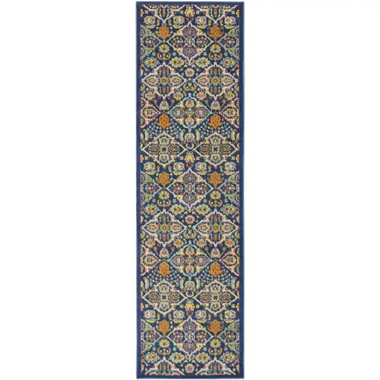 8' Blue Floral Power Loom Runner Rug Photo 9