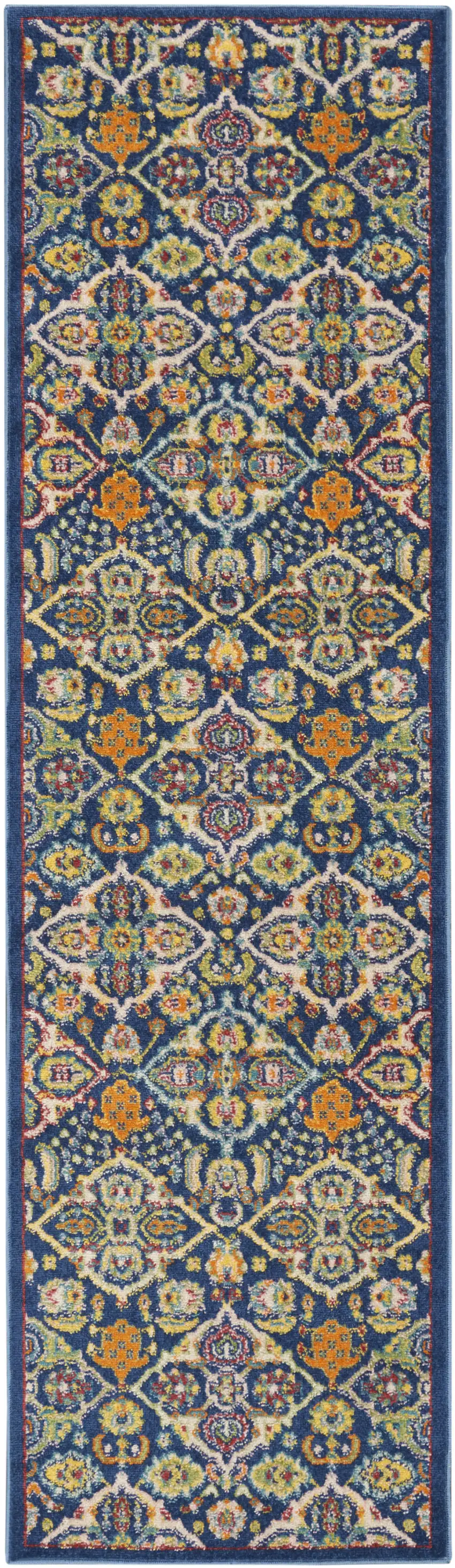 8' Blue Floral Power Loom Runner Rug Photo 9