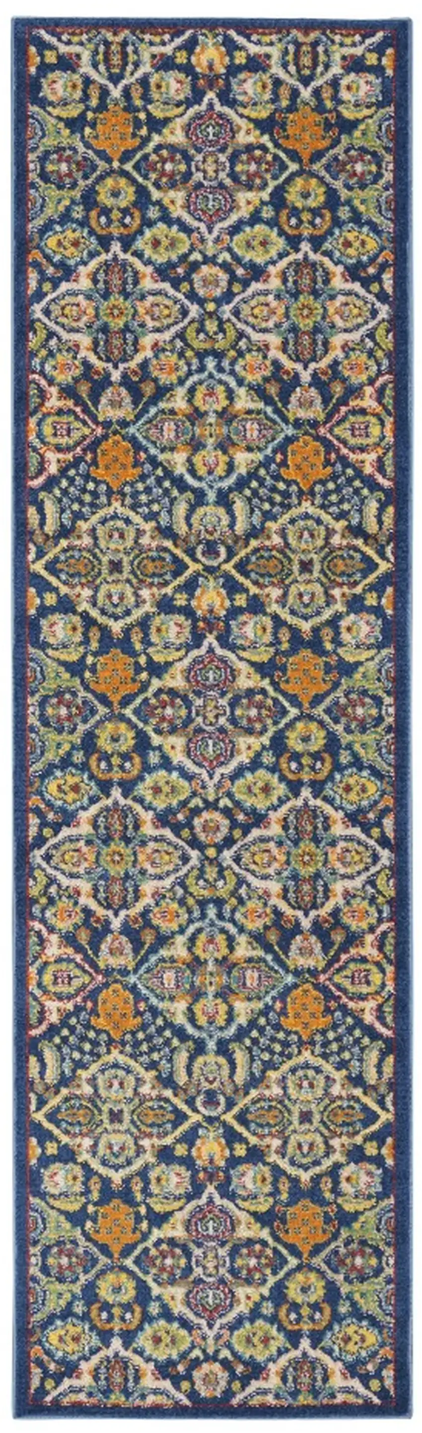 8' Blue Floral Power Loom Runner Rug Photo 2
