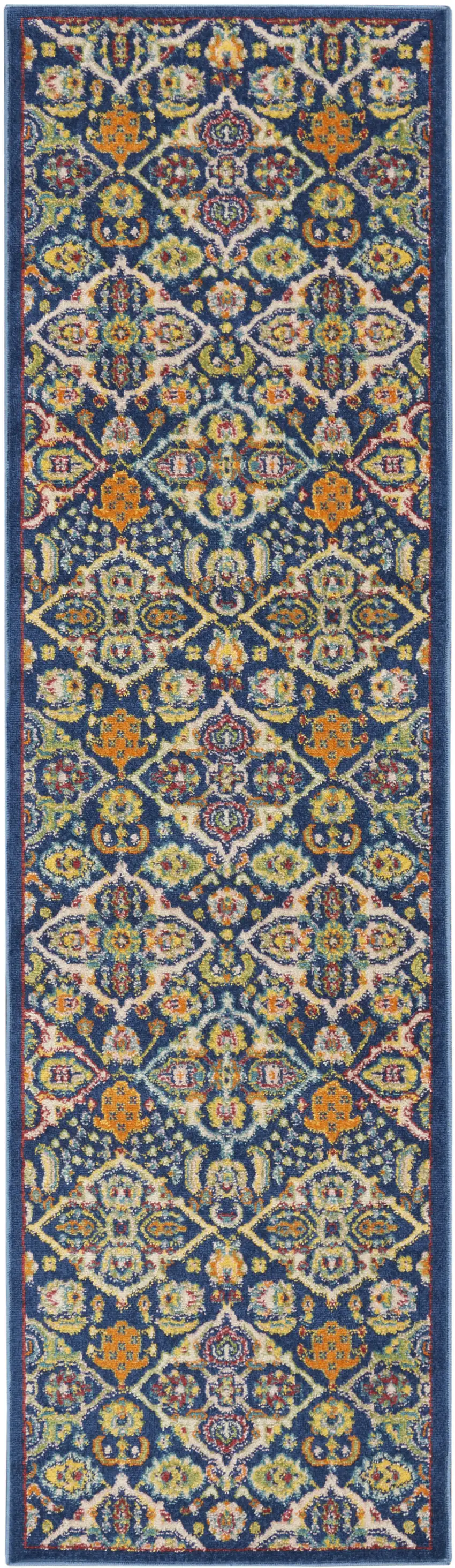 8' Blue Floral Power Loom Runner Rug Photo 4