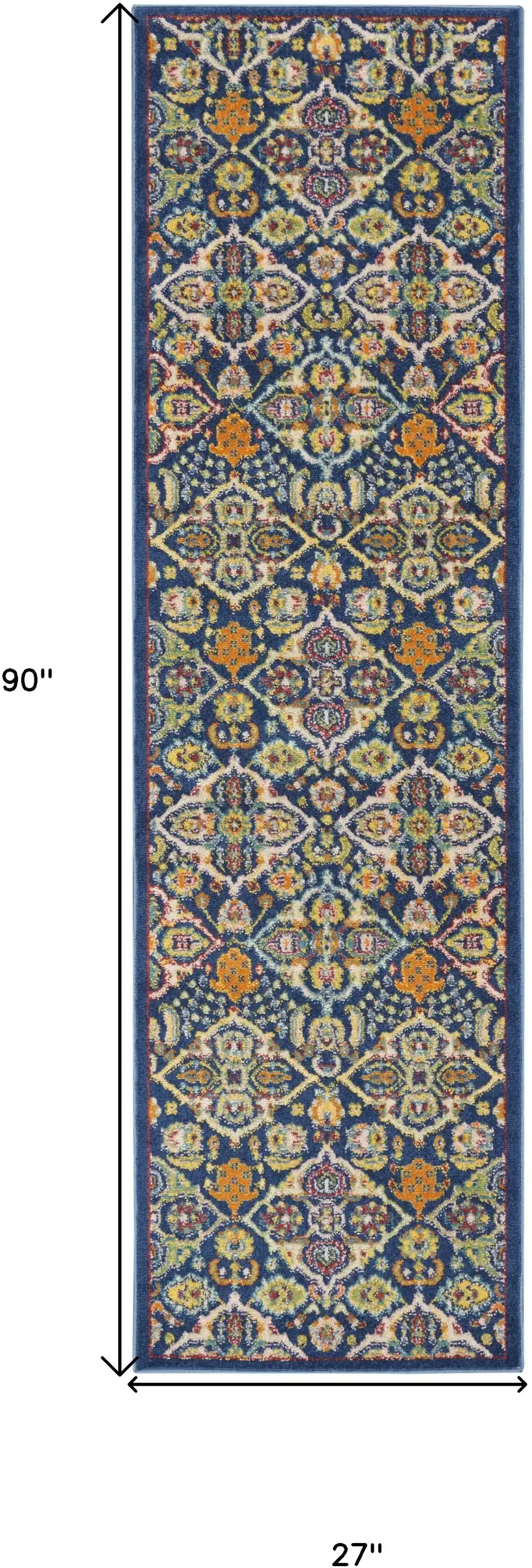 8' Blue Floral Power Loom Runner Rug Photo 3