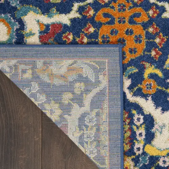 8' Blue Floral Power Loom Runner Rug Photo 8