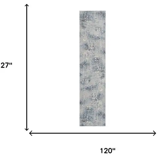 10' Blue Floral Power Loom Runner Rug Photo 6