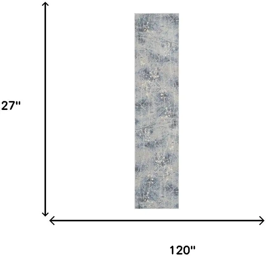 10' Blue Floral Power Loom Runner Rug Photo 6