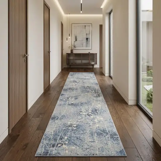 10' Blue Floral Power Loom Runner Rug Photo 1