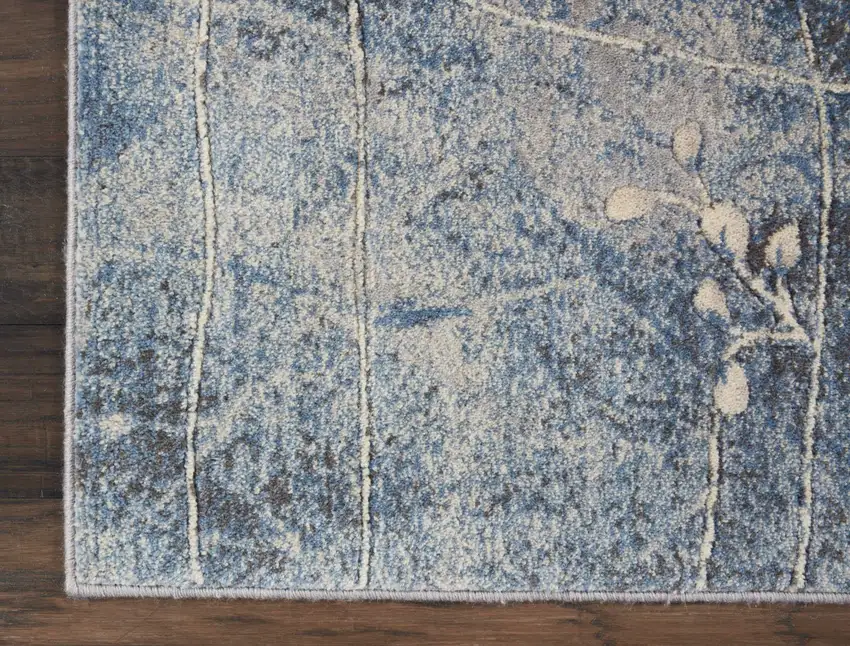 10' Blue Floral Power Loom Runner Rug Photo 4