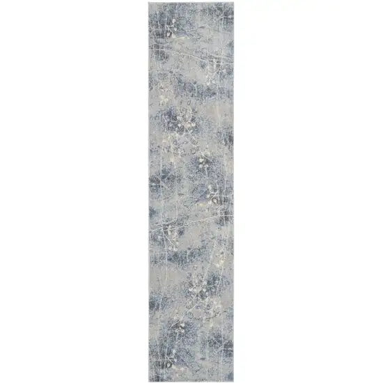 10' Blue Floral Power Loom Runner Rug Photo 2