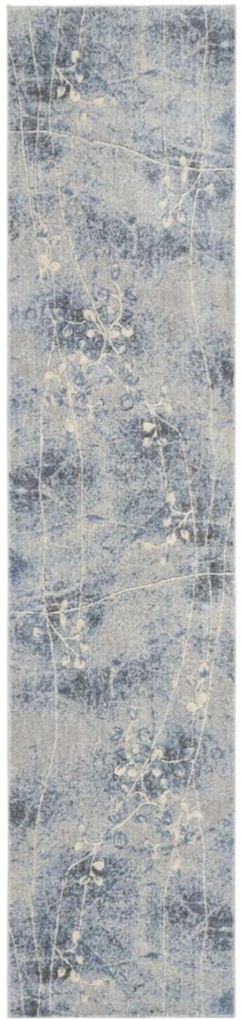 10' Blue Floral Power Loom Runner Rug Photo 2