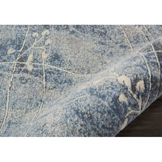 10' Blue Floral Power Loom Runner Rug Photo 3