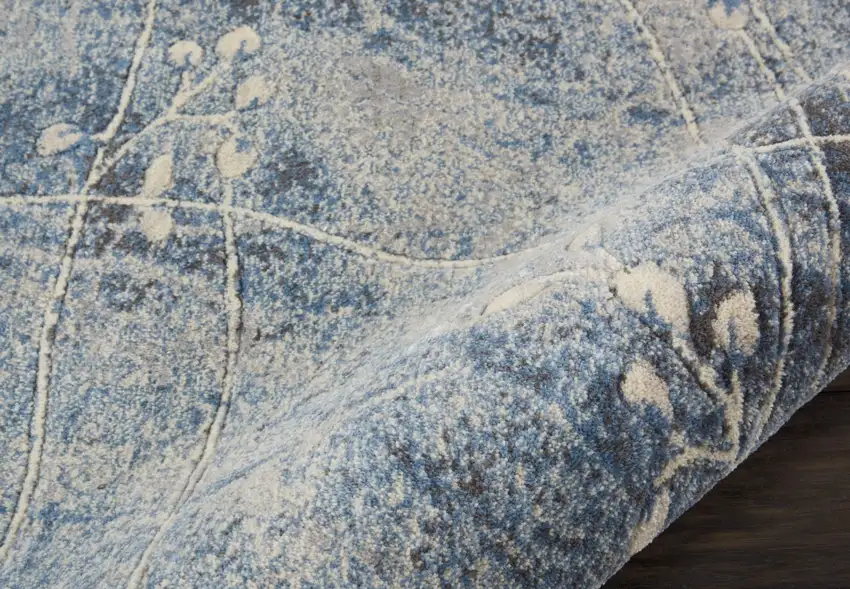 10' Blue Floral Power Loom Runner Rug Photo 3