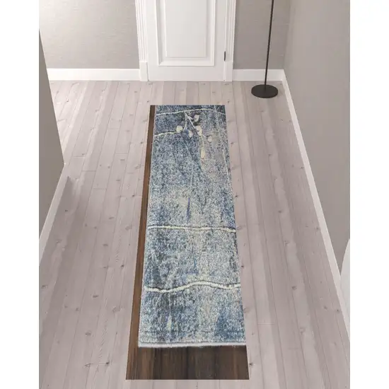 10' Blue Floral Power Loom Runner Rug Photo 2