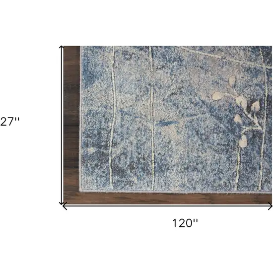 10' Blue Floral Power Loom Runner Rug Photo 4