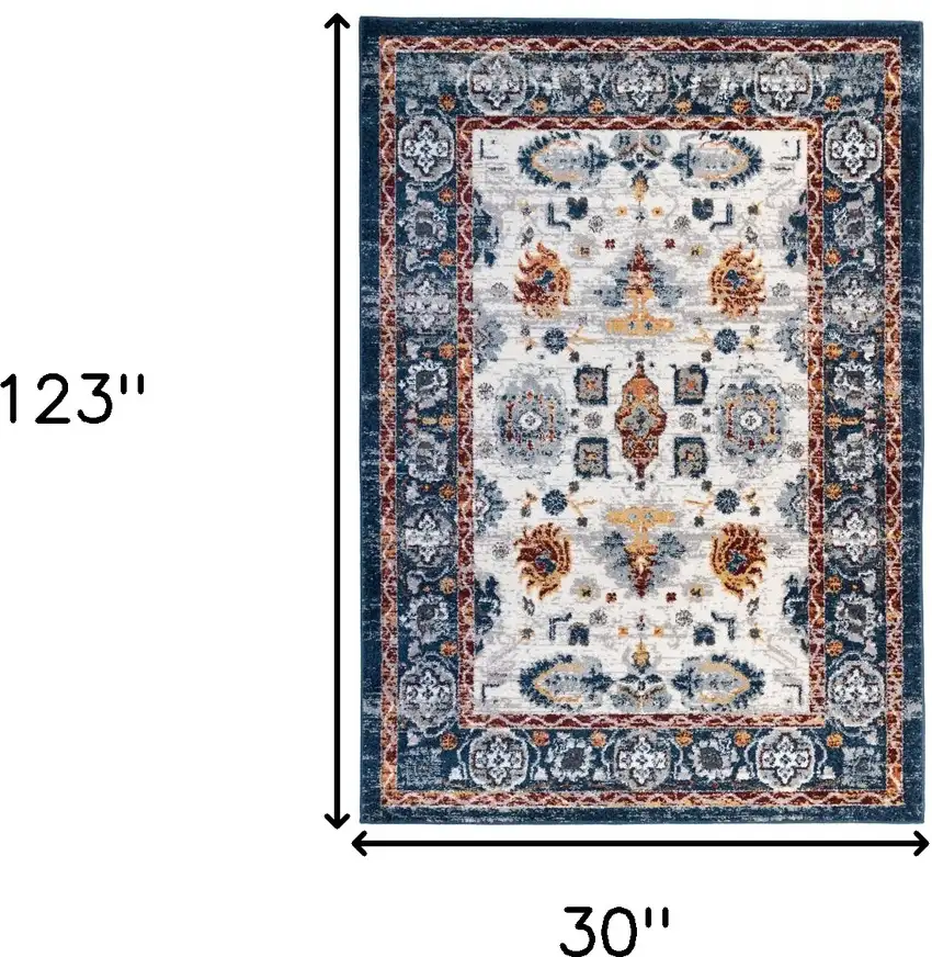 10' Blue Floral Power Loom Runner Rug Photo 8