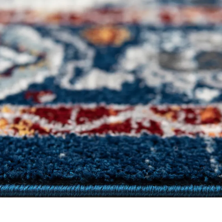 10' Blue Floral Power Loom Runner Rug Photo 4