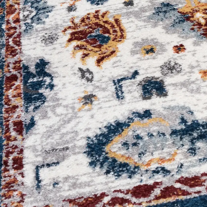 10' Blue Floral Power Loom Runner Rug Photo 6