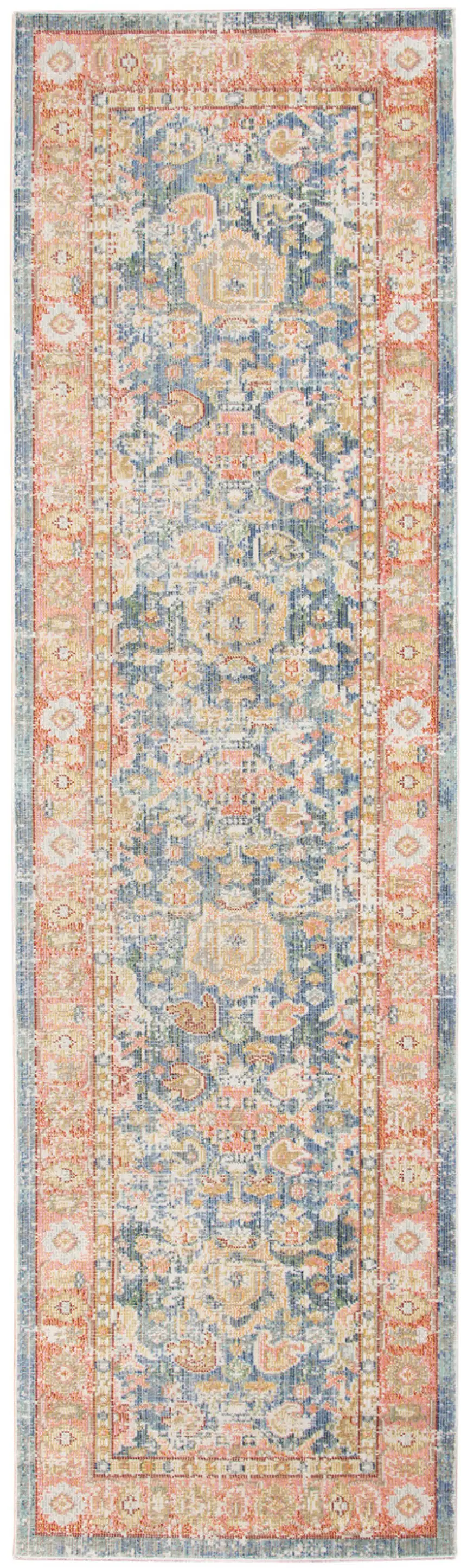 8' Blue Floral Power Loom Runner Rug Photo 1