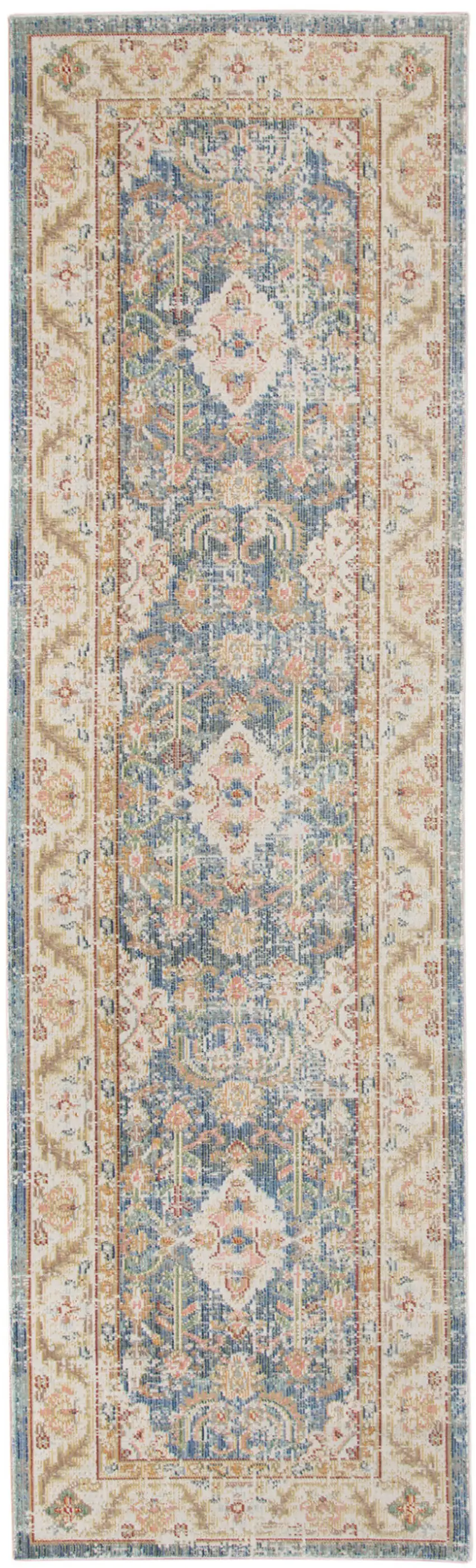 8' Blue Floral Power Loom Runner Rug Photo 1