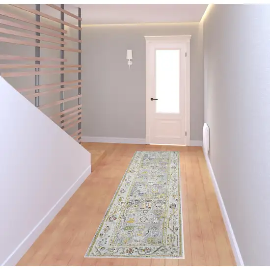 8' Blue Floral Power Loom Runner Rug Photo 2