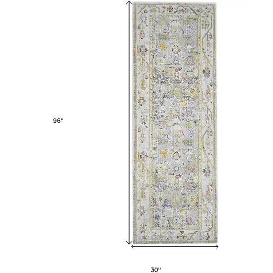 8' Blue Floral Power Loom Runner Rug Photo 9