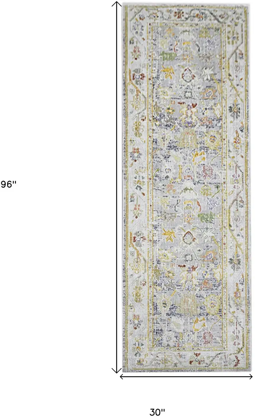 8' Blue Floral Power Loom Runner Rug Photo 9