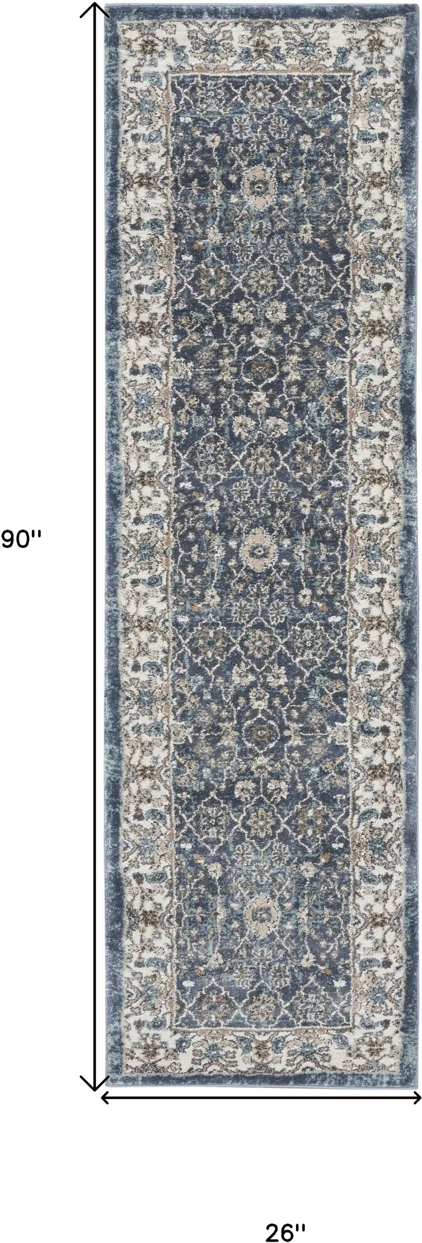 8' Blue Floral Power Loom Runner Rug Photo 3