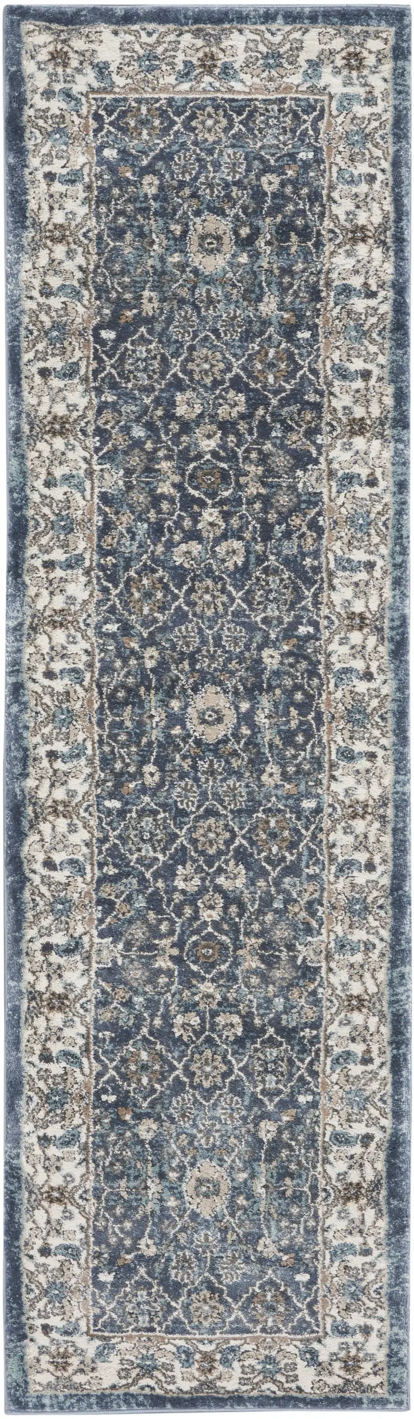 8' Blue Floral Power Loom Runner Rug Photo 4