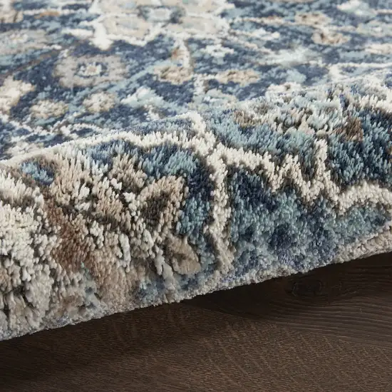 8' Teal Ivory And Gray Floral Medallion Runner Rug Photo 9