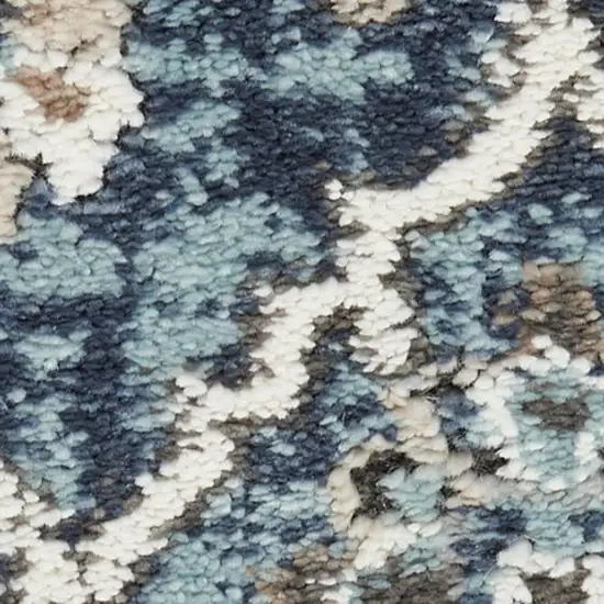 8' Teal Ivory And Gray Floral Medallion Runner Rug Photo 4