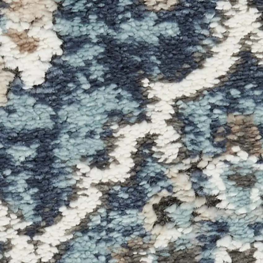 8' Teal Ivory And Gray Floral Medallion Runner Rug Photo 4