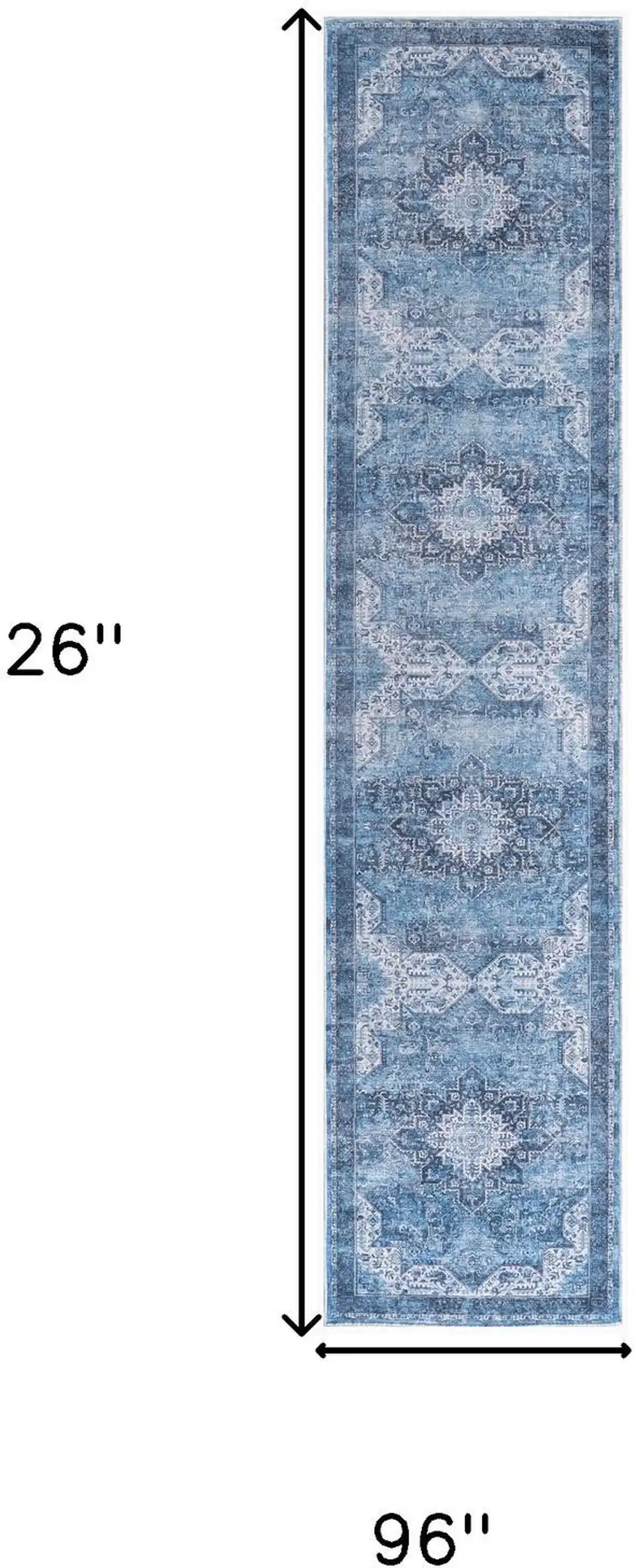 8' Blue Floral Power Loom Worn Faded Non Skid Runner Rug Photo 3