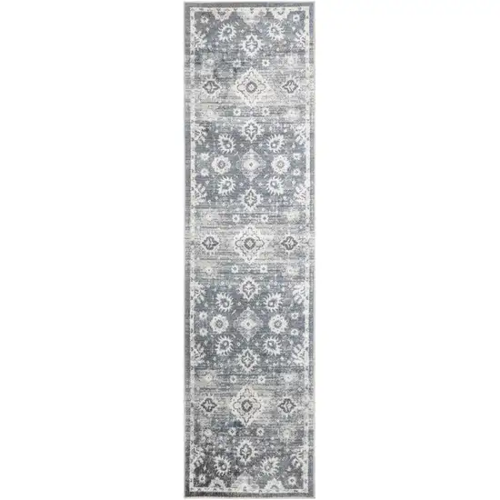 6' Blue Floral Power Loom Worn Faded Runner Rug Photo 8