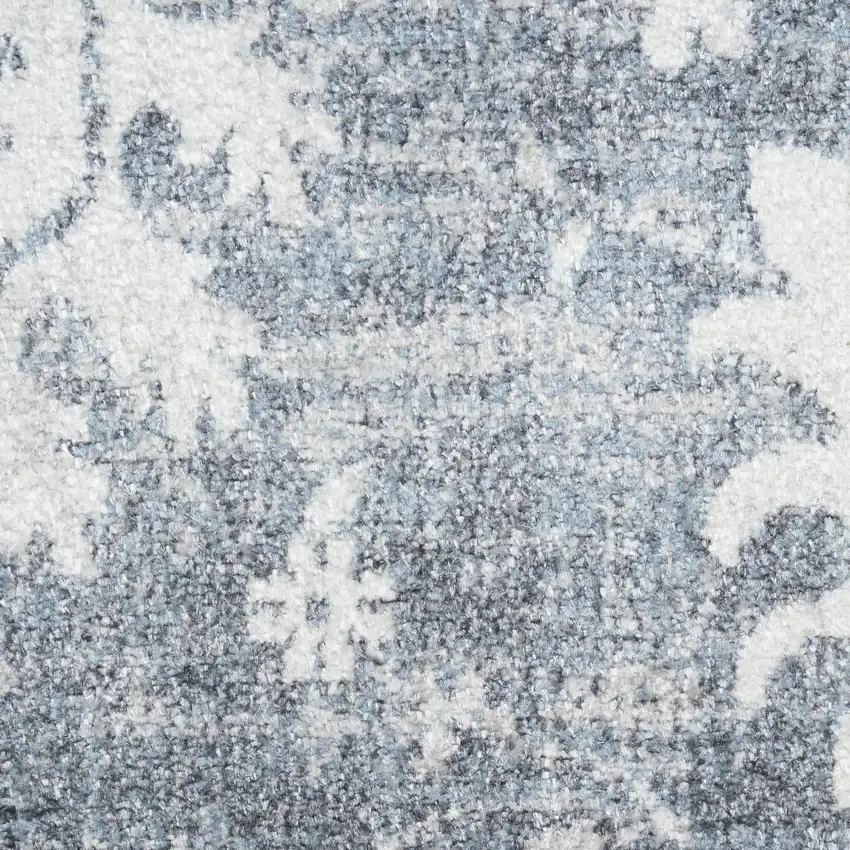 8' Blue Floral Power Loom Worn Faded Runner Rug Photo 2