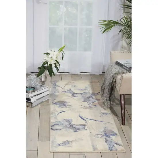 6' Blue Floral Runner Rug Photo 5