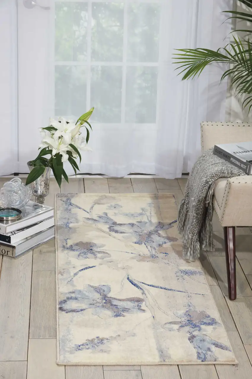 6' Blue Floral Runner Rug Photo 5
