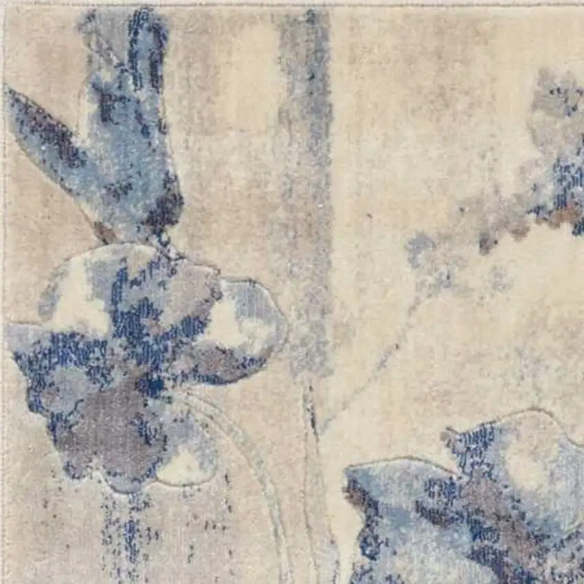 6' Blue Floral Runner Rug Photo 3
