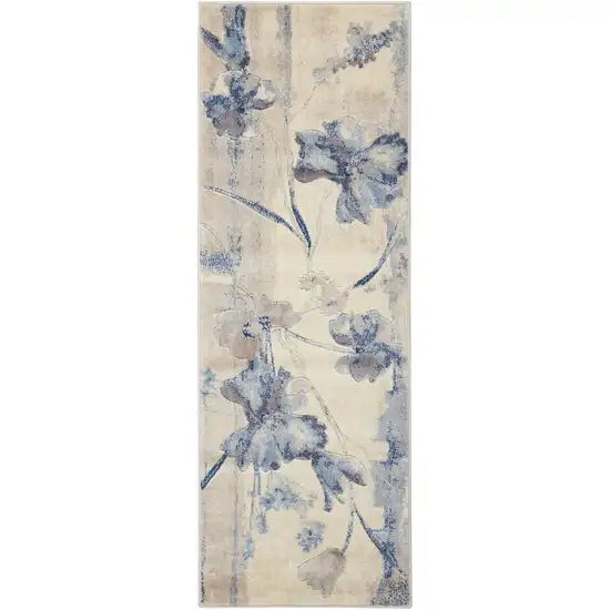 6' Blue Floral Runner Rug Photo 2