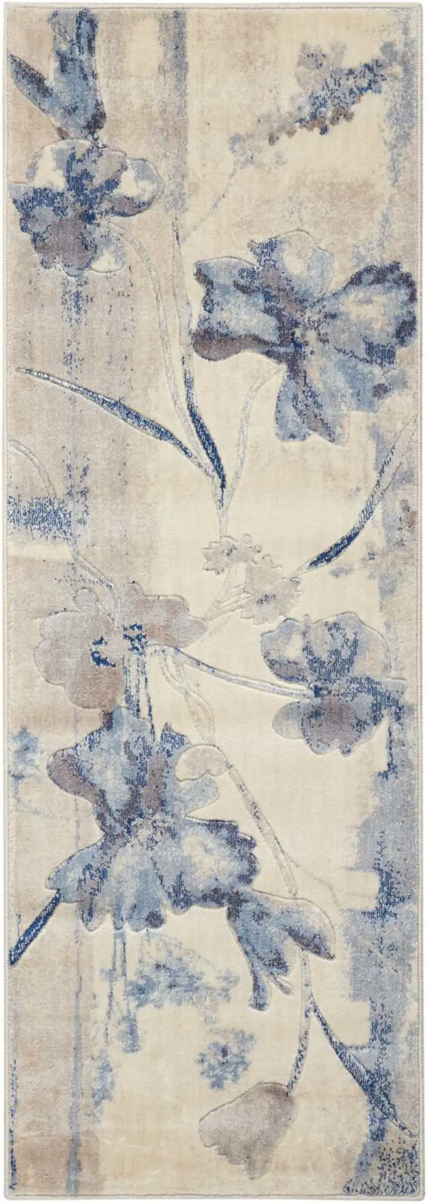 6' Blue Floral Runner Rug Photo 2