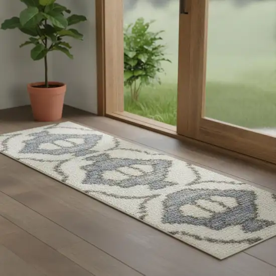 6' Blue Floral Runner Rug Photo 1