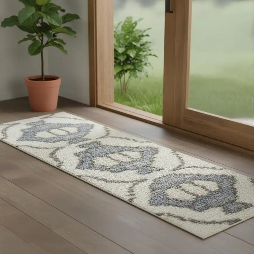 6' Blue Floral Runner Rug Photo 1