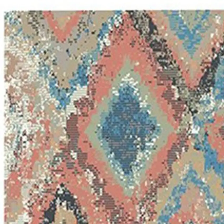 8' Blue Geometric Distressed Runner Rug With Fringe Photo 3