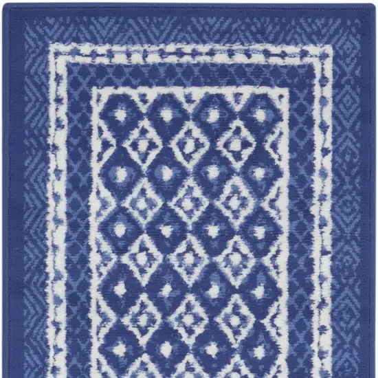 6' Blue Geometric Distressed Runner Rug Photo 6