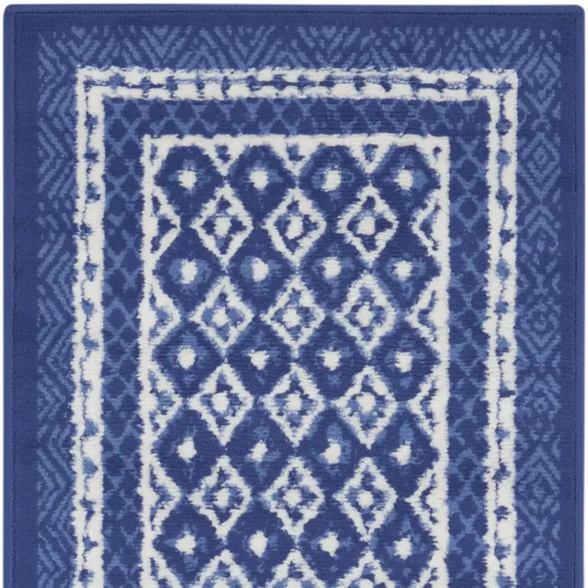 6' Blue Geometric Distressed Runner Rug Photo 6