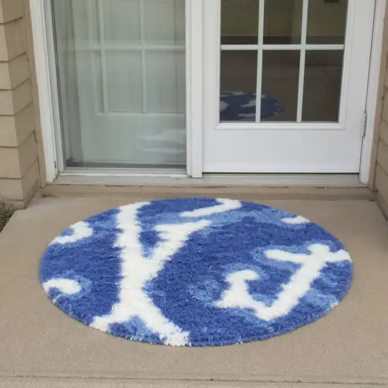 6' Blue Geometric Distressed Runner Rug Photo 1